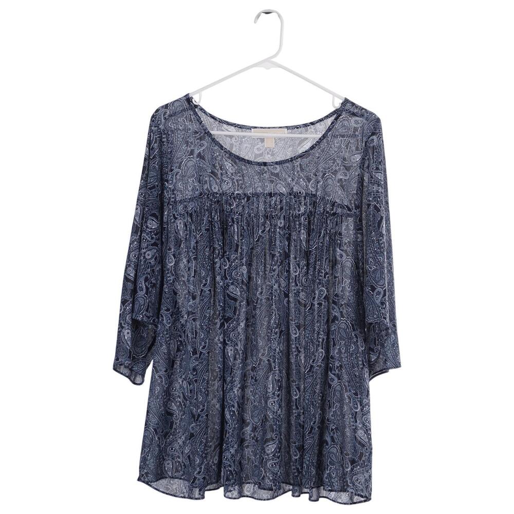 MICHAEL Michael Kors Top 2X Blue Paisley Pullover Flowy Lightweight Sheer Blouse